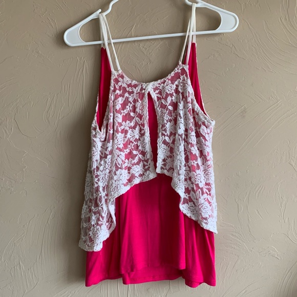 White Lace Blouse with pink undershirt - Picture 2 of 2